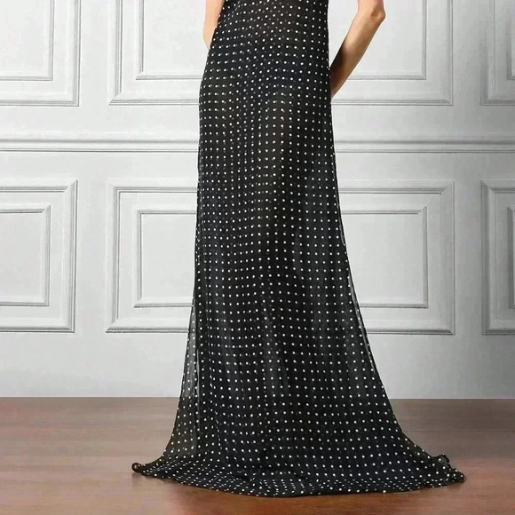 Black Elegant Women's Sheer Spot Halter Maxi Dress - Picture 5 of 5